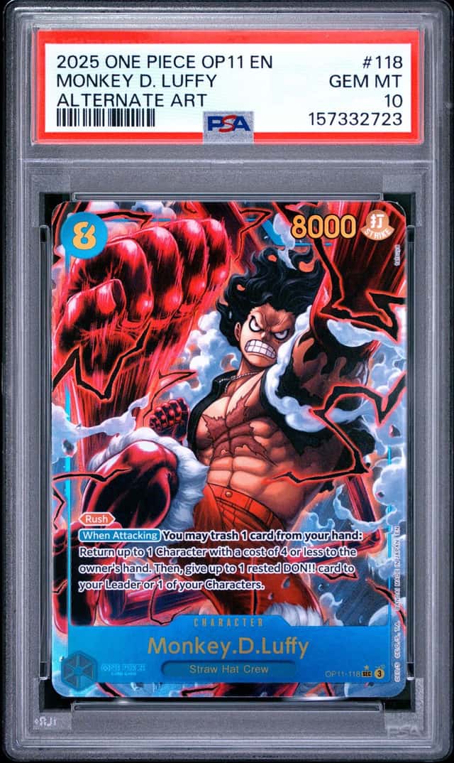 ONE PIECE MONKEY D. LUFFY ALT ART 2025 OP11-A FIST OF DIVINE SPEED #118 PSA 10