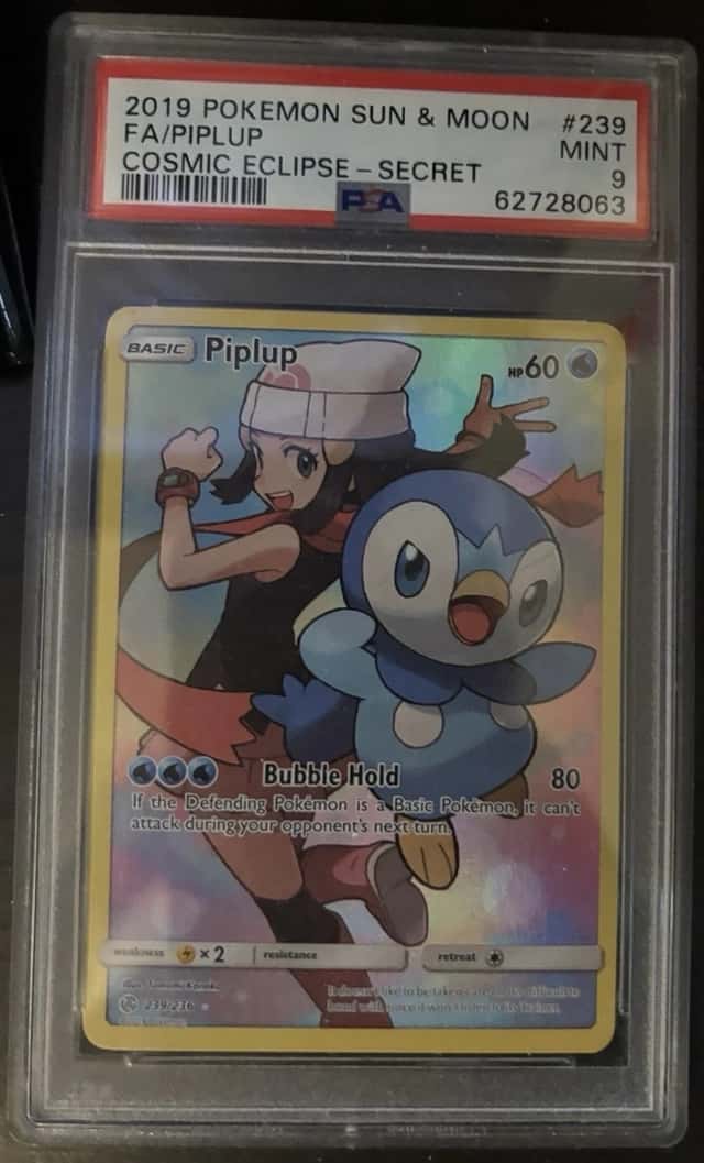 Pokémon TCG Piplup Holo Secret Rare Card Cosmic Eclipse 239/236 PSA 9