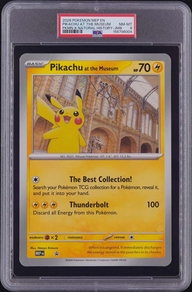2026 POKEMON MEP EN-ME BLACK STAR JUMBO PROMO PIKACHU AT THE MUSEUM PSA 8