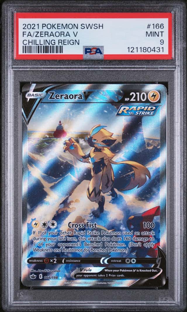 ZERAORA V 2021 POKEMON CHILLING REIGN FULL ART ULTRA RARE #166/198 PSA 9 Q7128