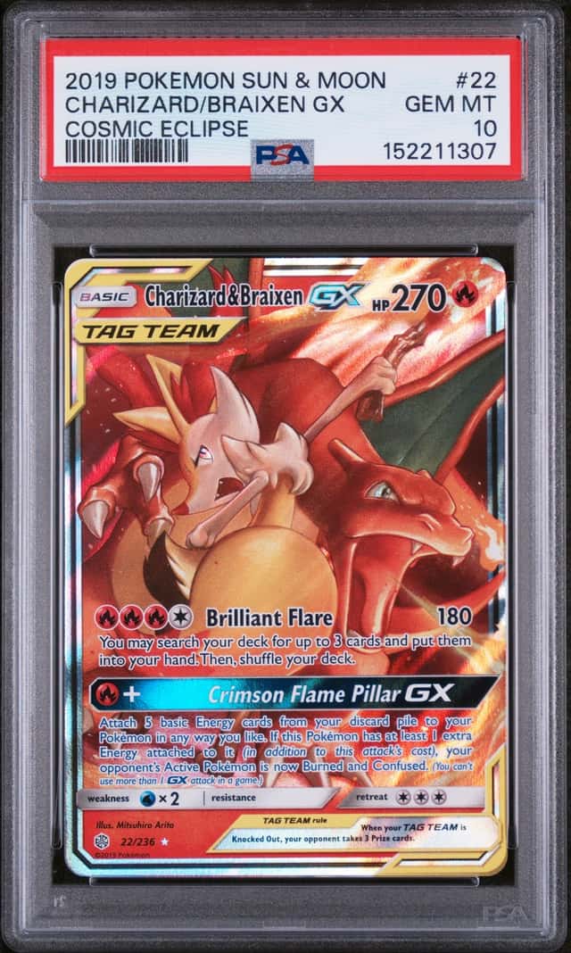 2019 Pokémon Sun & Moon Charizard/Braixen GX Cosmic Eclipse #22 PSA 10