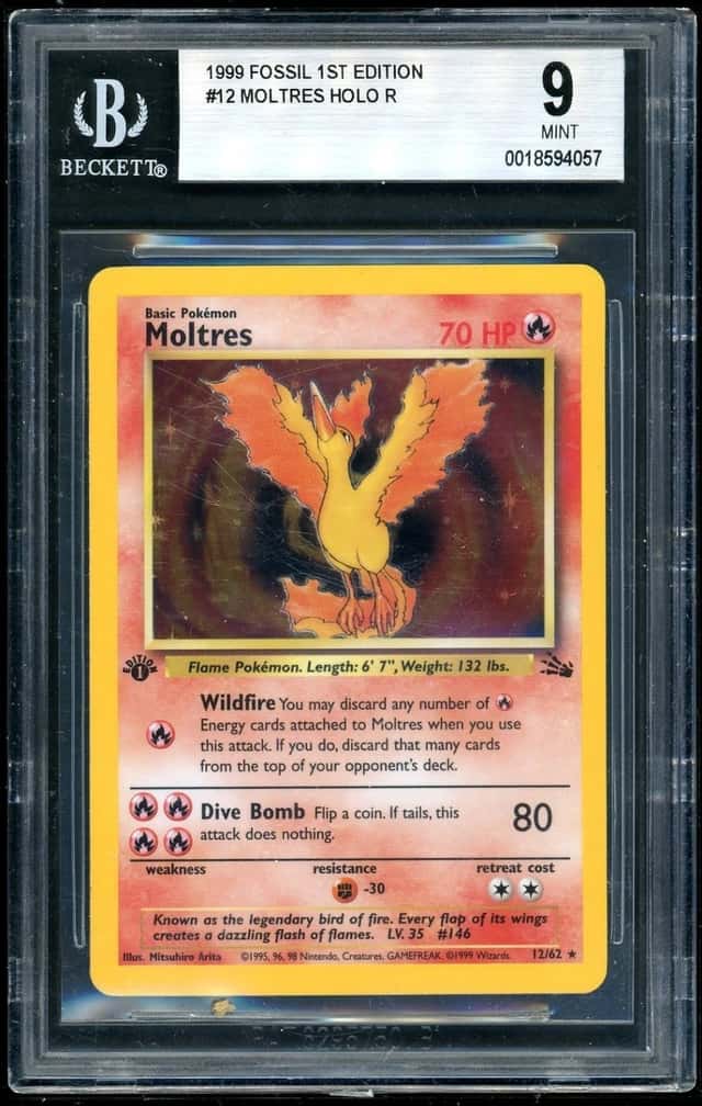 1999 Pokemon Moltres HOLO R Fossil 1st Edition BGS 9