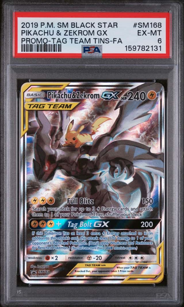 2131 Pikachu & Zekrom GX 2019 Pokemon Sun Moon Tag Team Promo #SM168 PSA 6