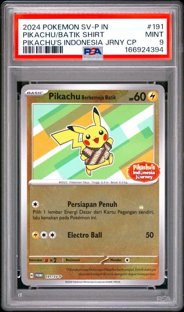 2024 POKEMON INDONESIAN SV-P PROMO #191 PIKACHU IN BATIK SHIRT PSA 9