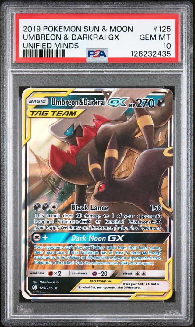 2019 Pokemon Sun & Moon Unified Minds #125 Umbreon & Darkrai GX PSA 10