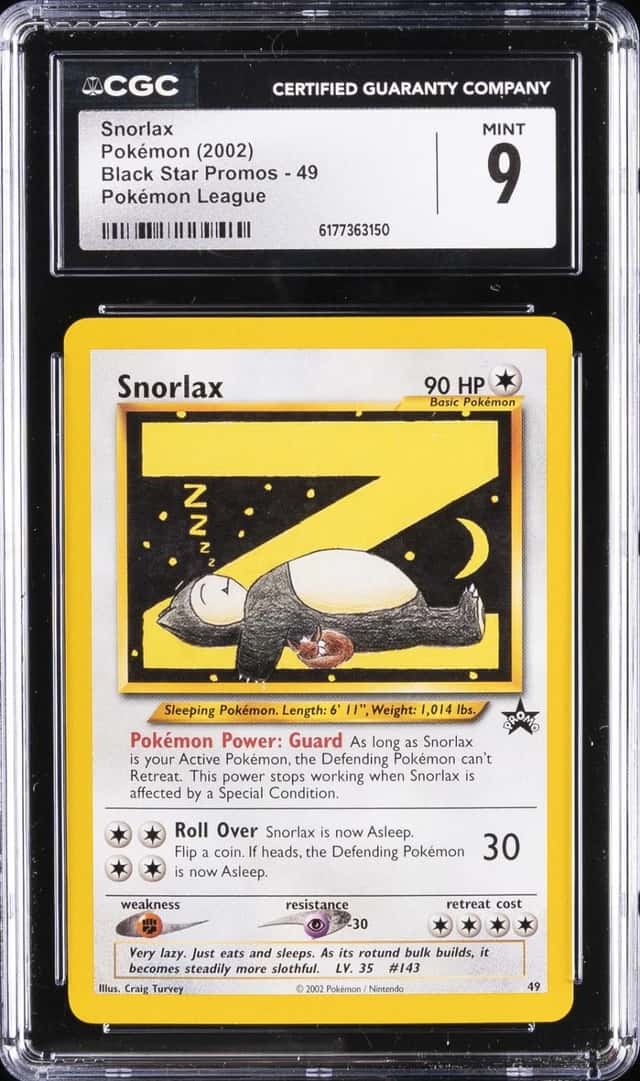 2002 POKEMON BLACK STAR PROMO POKEMON LEAGUE #49 SNORLAX CGC 9