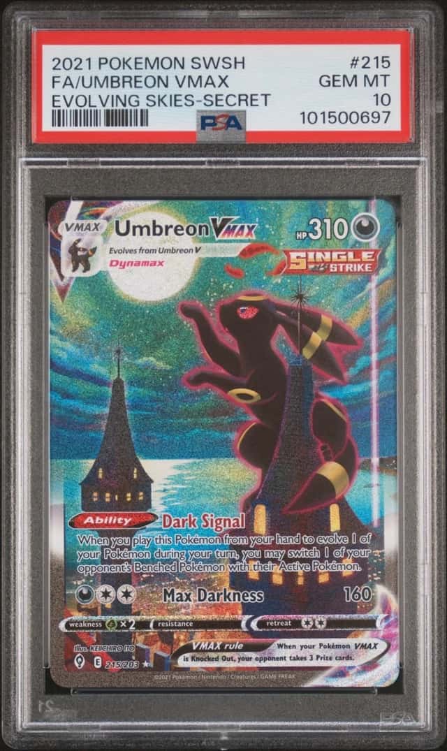 2021 POKEMON SWORD & SHIELD EVOLVING SKIES SECRET FULL ART/UMBREON VMAX PSA 10