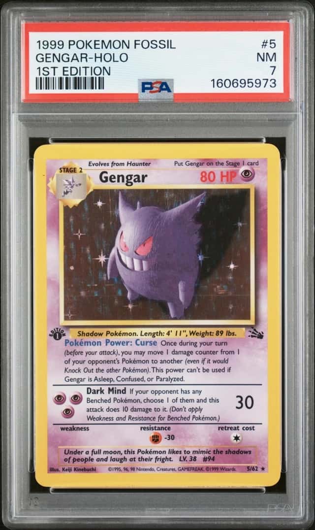 1999 POKEMON FOSSIL 1ST EDITION #5 GENGAR-HOLO PSA 7
