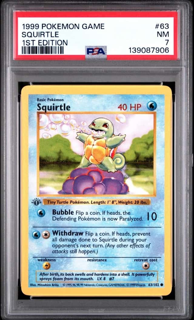 1999 POKEMON BASE SET 1ST EDITION #63 SQUIRTLE PSA 7
