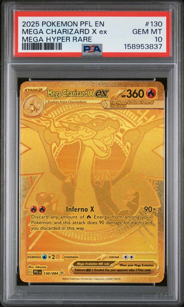 2025 Pokemon PFL En Mga Hyper Rare #130 Mega Charizard X Ex PSA 10 GEM MINT