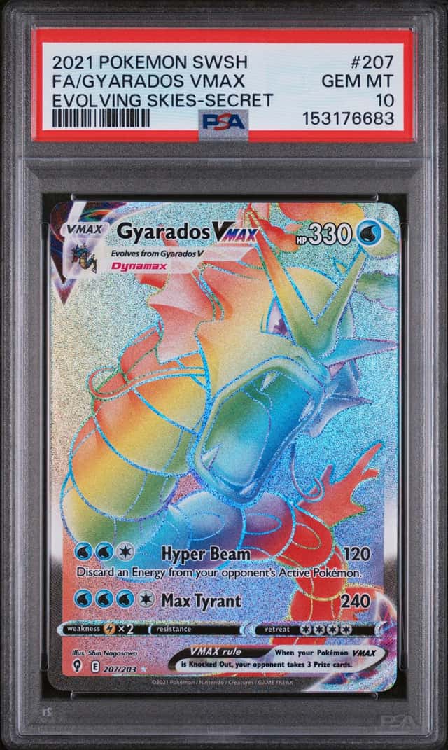Pokémon TCG Gyarados VMAX 207/203 Rainbow Secret Rare Evolving Skies - PSA 10