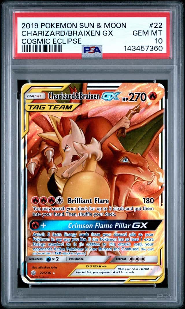 2019 Pokemon Sun & Moon Cosmic Eclipse #22 Charizard & Braixen GX PSA 10
