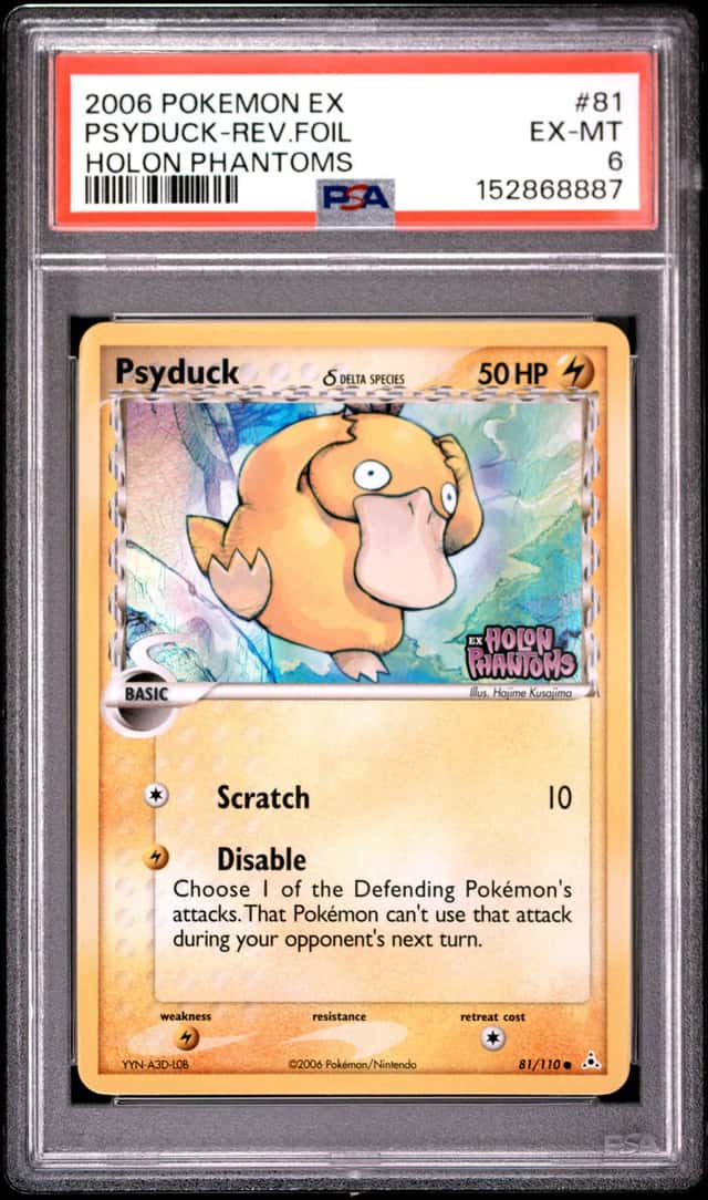 2006 Pokemon EX Holon Phantoms #81 Psyduck Reverse Foil PSA 6