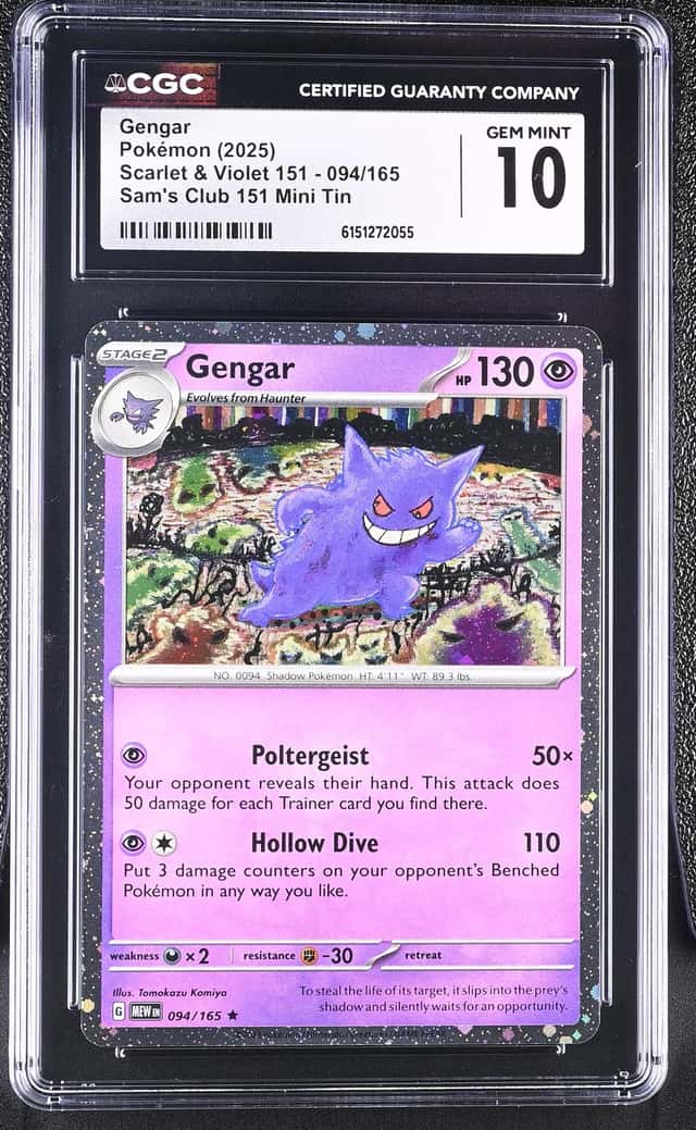 Pokemon Gengar 094/165 Cosmos Holo Sams Club 151 Mini Tin - CGC 10