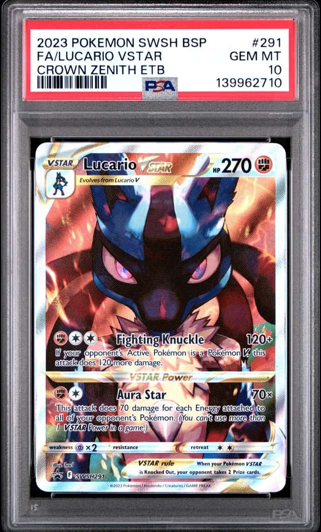 Lucario Vstar SWSH 291 PSA 10 GEM MINT 2023 Pokemon Crown Zenith ETB Promo