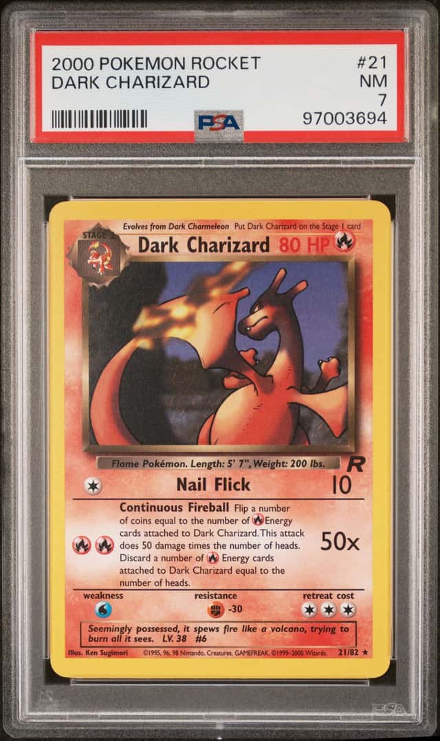 2000 POKEMON TEAM ROCKET #21/82 DARK CHARIZARD PSA 7