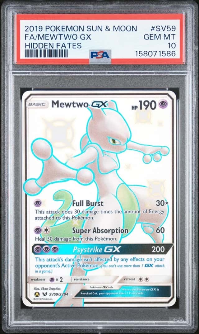 2019 POKEMON SUN & MOON HIDDEN FATES #SV59 FULL ART/MEWTWO GX PSA 10