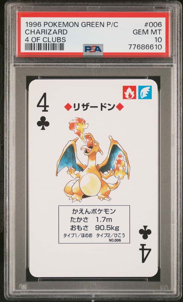 PSA 10 CHARIZARD 4 OF CLUBS 1996 POKEMON GREEN VERSION PLAYING CARDS #006