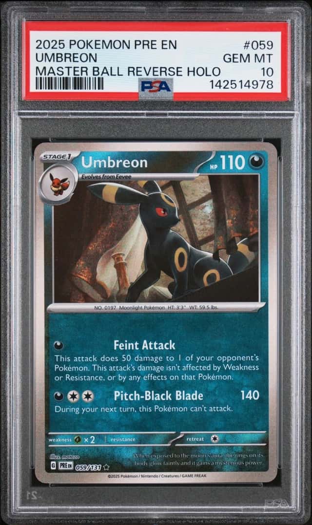 Pokemon Umbreon Prismatic Evolutions 059/131 Master Ball Reverse Holo PSA 10