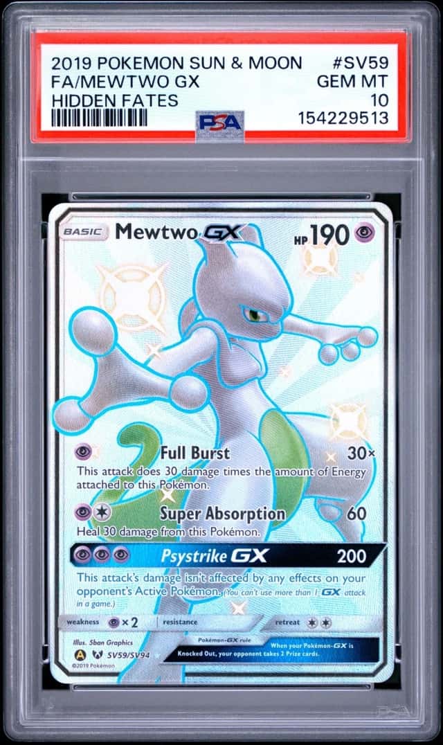 Pokemon Mewtwo Gx Hidden Fates Full Art SV59/SV94 PSA 10 Gem Mint