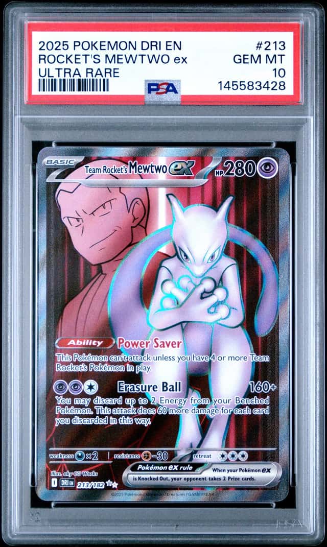 Pokemon Team Rocket's Mewtwo ex 213/182 SV10 Ultra Rare Full Art Holo PSA 10