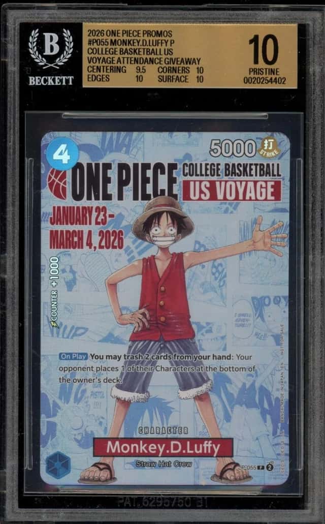 One Piece Monkey D. Luffy College Basketball Us Voyage Promo P-055 BGS 10