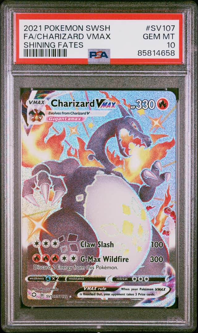 2021 Pokémon SW&SH Shining Fates Charizard Vmax SV107/SV122 Full Art PSA 10