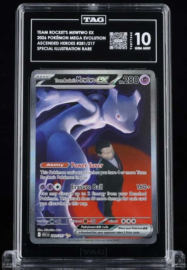 Team Rocket's Mewtwo EX 281/217 SIR Pokemon Tag 10 Gem Mint