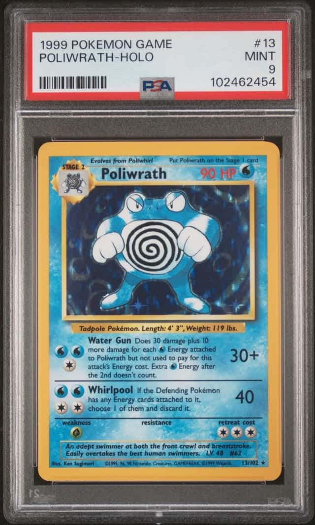 1999 POKEMON BASE SET UNLIMITED #13 POLIWRATH-HOLO PSA 9