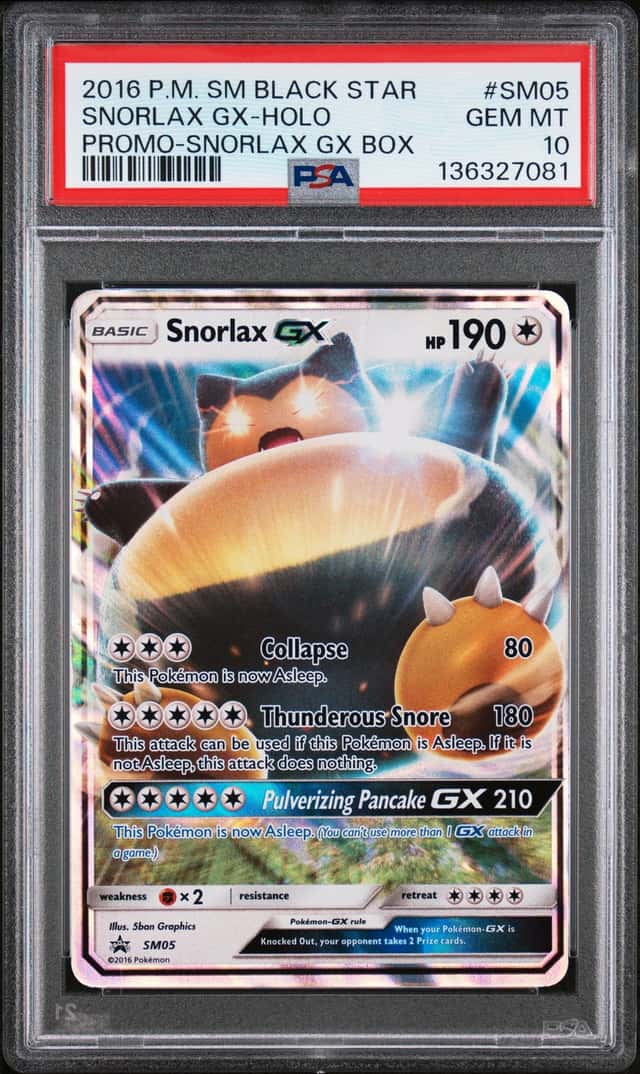 SNORLAX PSA 10 GX BLACK STAR PROMO RARE HOLO 2016 SUN & MOON POKEMON