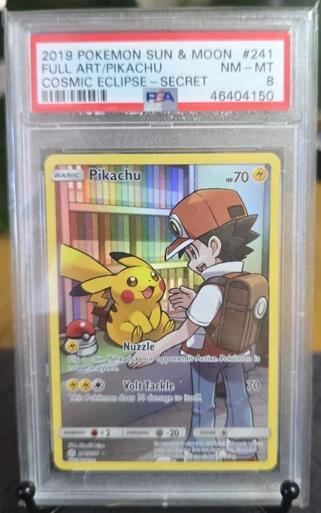 2019 POKEMON SUN & MOON COSMIC ECLIPSE SECRET #241 FULL ART PIKACHU PSA8