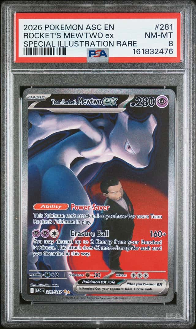 2026 POKEMON ASC SPECIAL ILLUSTRATION RARE #281 TEAM ROCKET'S MEWTWO EX PSA 8