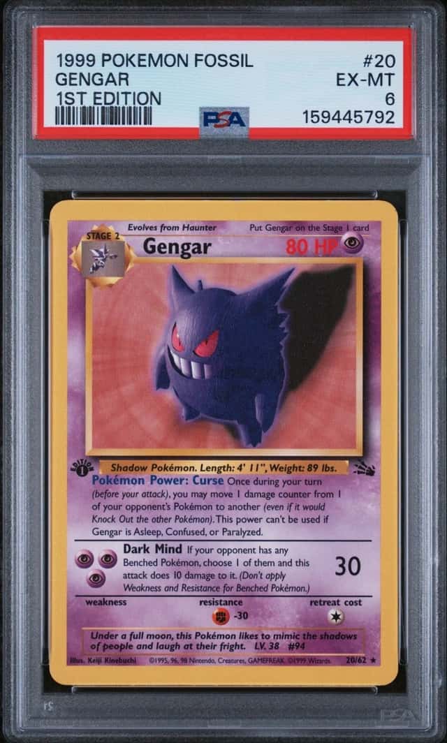 1999 POKEMON FOSSIL 1ST EDITION #20 GENGAR PSA 6