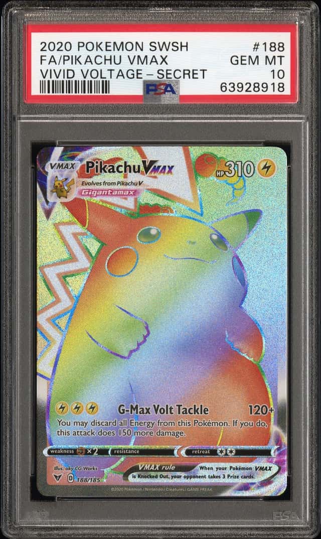2020 POKEMON SWORD & SHIELD VIVID VOLTAGE SECRET FULL ART/PIKACHU VMAX PSA 10