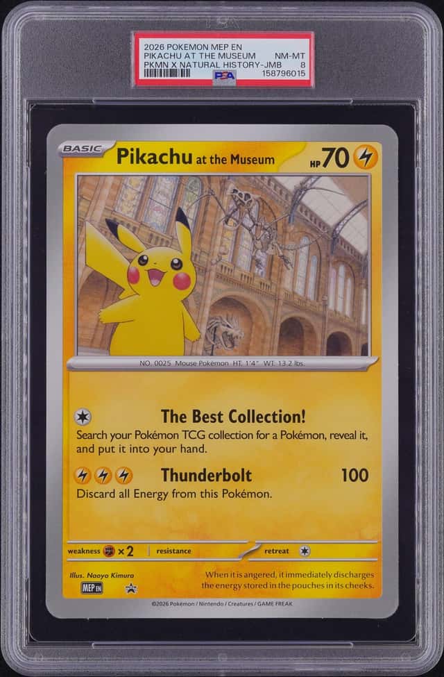 2026 POKEMON MEP EN-ME BLACK STAR JUMBO PROMO PIKACHU AT THE MUSEUM PSA 8