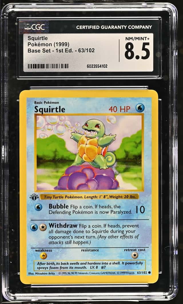 Pokemon 1999 Squirtle 1st Edition Shadowless Base Set #63/102 CGC 8.5