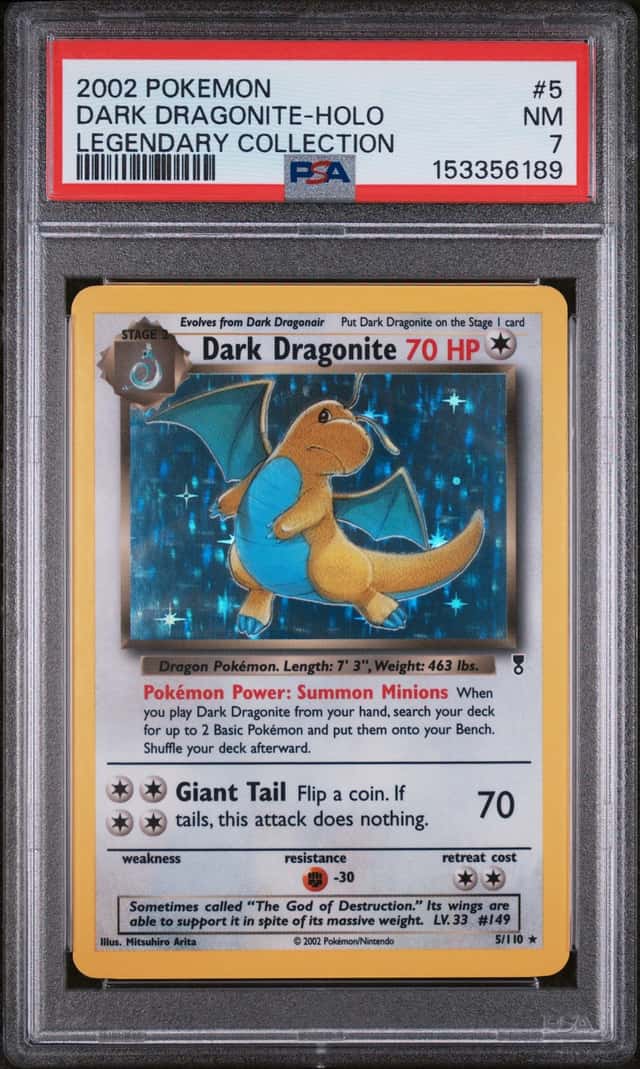 2002 POKEMON LEGENDARY COLLECTION #5 DARK DRAGONITE-HOLO PSA 7