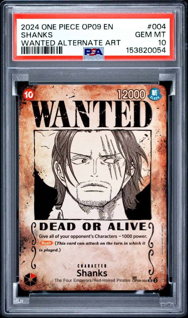 2024 ONE PIECE OP09-EMPERORS IN THE NEW WORLD WANTED ALTERNATE ART SHANKS PSA 10