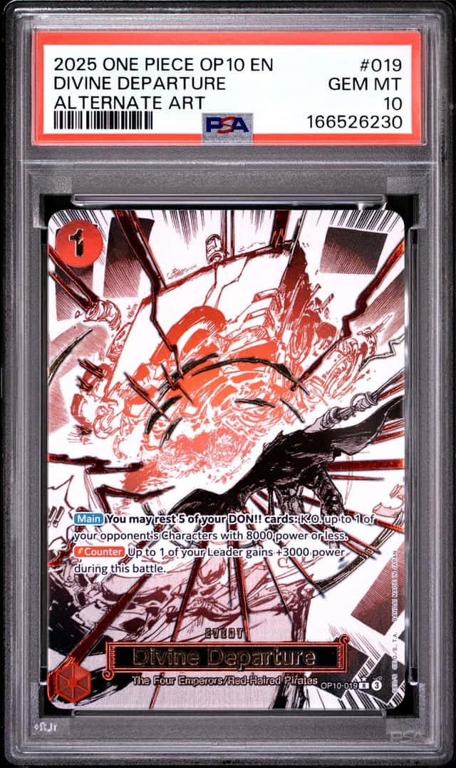 2025 ONE PIECE OP10-ROYAL BLOOD ALTERNATE ART #019 DIVINE DEPARTURE PSA 10