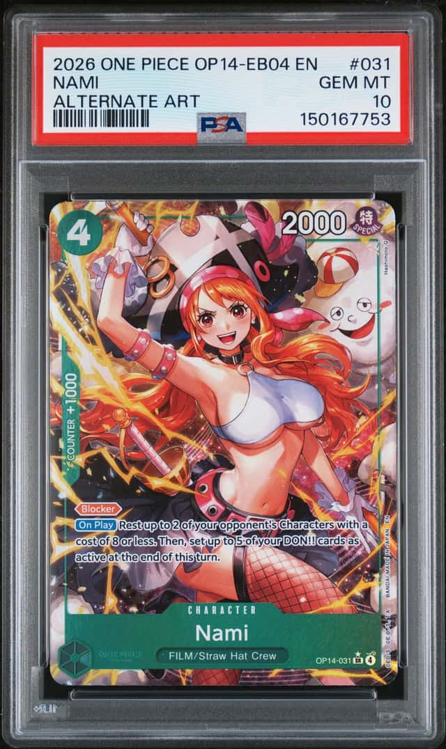 2026 One Piece Azure Sea's Seven Nami Super Rare Alt Art #OP14-031 PSA 10