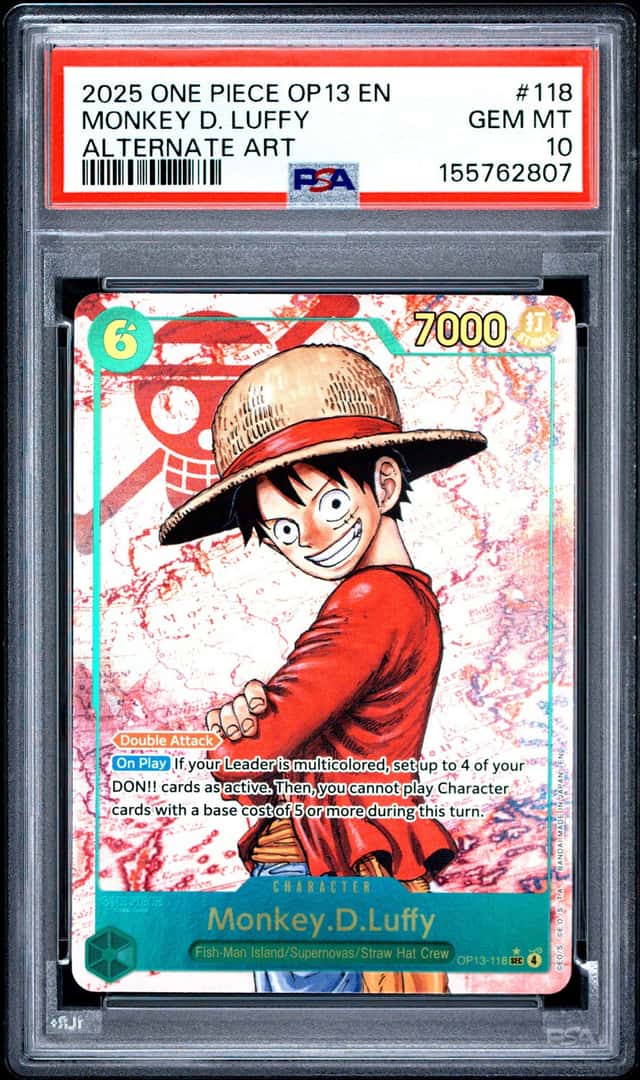 ONE PIECE MONKEY D. LUFFY 2025 CARRYING ON HIS WILL #118 ALTERNATE ART PSA 10