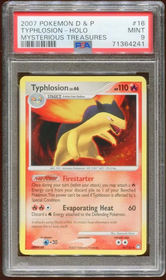 2007 POKEMON D & P MYSTERIOUS TREASURES TYPHLOSION #16/123 HOLO FOIL PSA 9 B E8