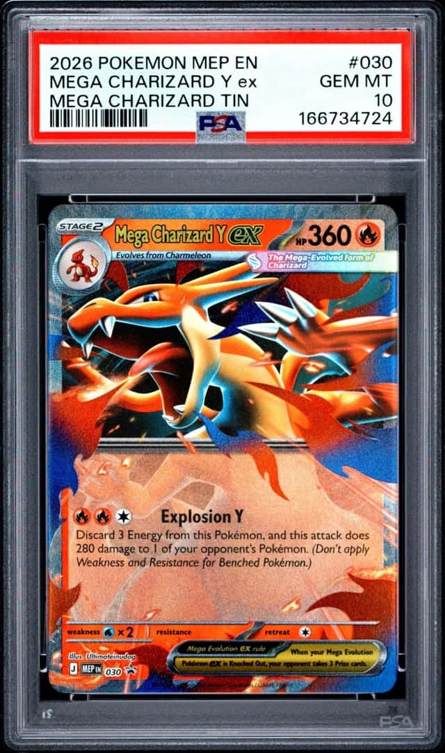 2026 POKEMON MEP MEGA CHARIZARD TIN PROMO #030 MEGA CHARIZARD Y EX PSA 10
