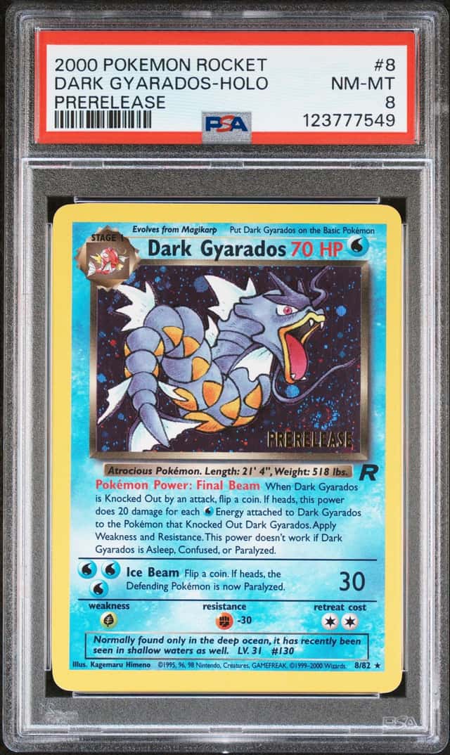 2000 Pokemon Team Rocket Dark Gyarados Prerelease Holo #8/82 PSA 8
