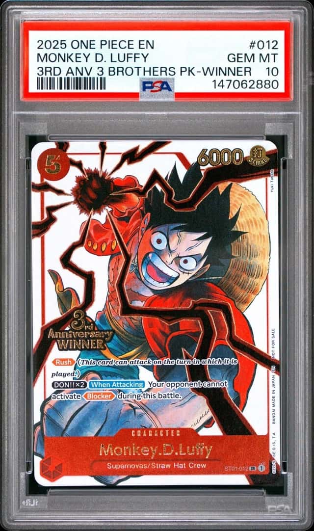 2025 ONE PIECE 3RD ANNIVERSARY TOURNAMENT 3 BROTHERS PACK MONKEY D. LUFFY PSA 10