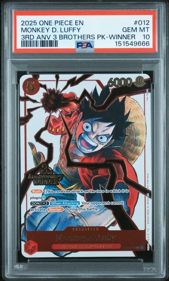 One Piece Monkey D. Luffy 3rd Anniversary 3 Brothers Pk. 012 Winner PSA 10