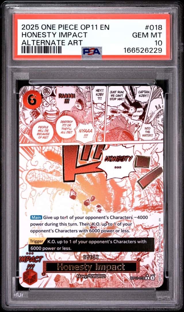 2025 ONE PIECE OP11-A FIST OF DIVINE SPEED ALTERNATE ART HONESTY IMPACT PSA 10