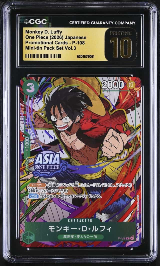 2026 One Piece Japanese Promo Mini-tin Pack Set Vol.3 Monkey D. Luffy #P-108 CGC 10 PRISTINE