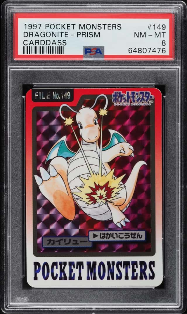 1997 Pokemon Japanese Pocket Monsters Carddass Prism Dragonite #149 PSA 8 NM-MT