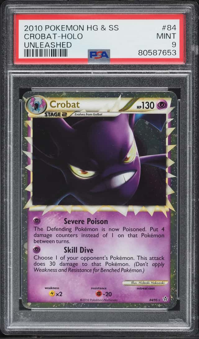 2010 Pokemon HeartGold & SoulSilver Unleashed Holo Crobat #84 PSA 9 MINT